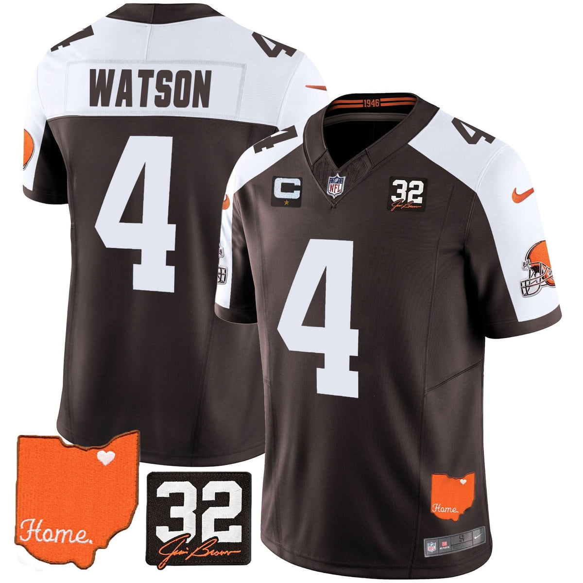 CLE #32 Jim Brown Memorial & Home Patch Vapor Limited Jersey