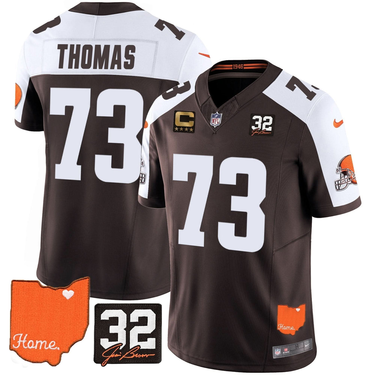 CLE #32 Jim Brown Memorial & Home Patch Vapor Limited Jersey