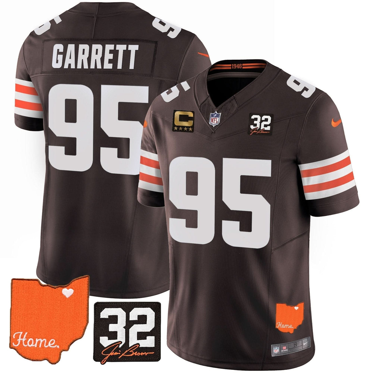 CLE #32 Jim Brown Memorial & Home Patch Vapor Limited Jersey