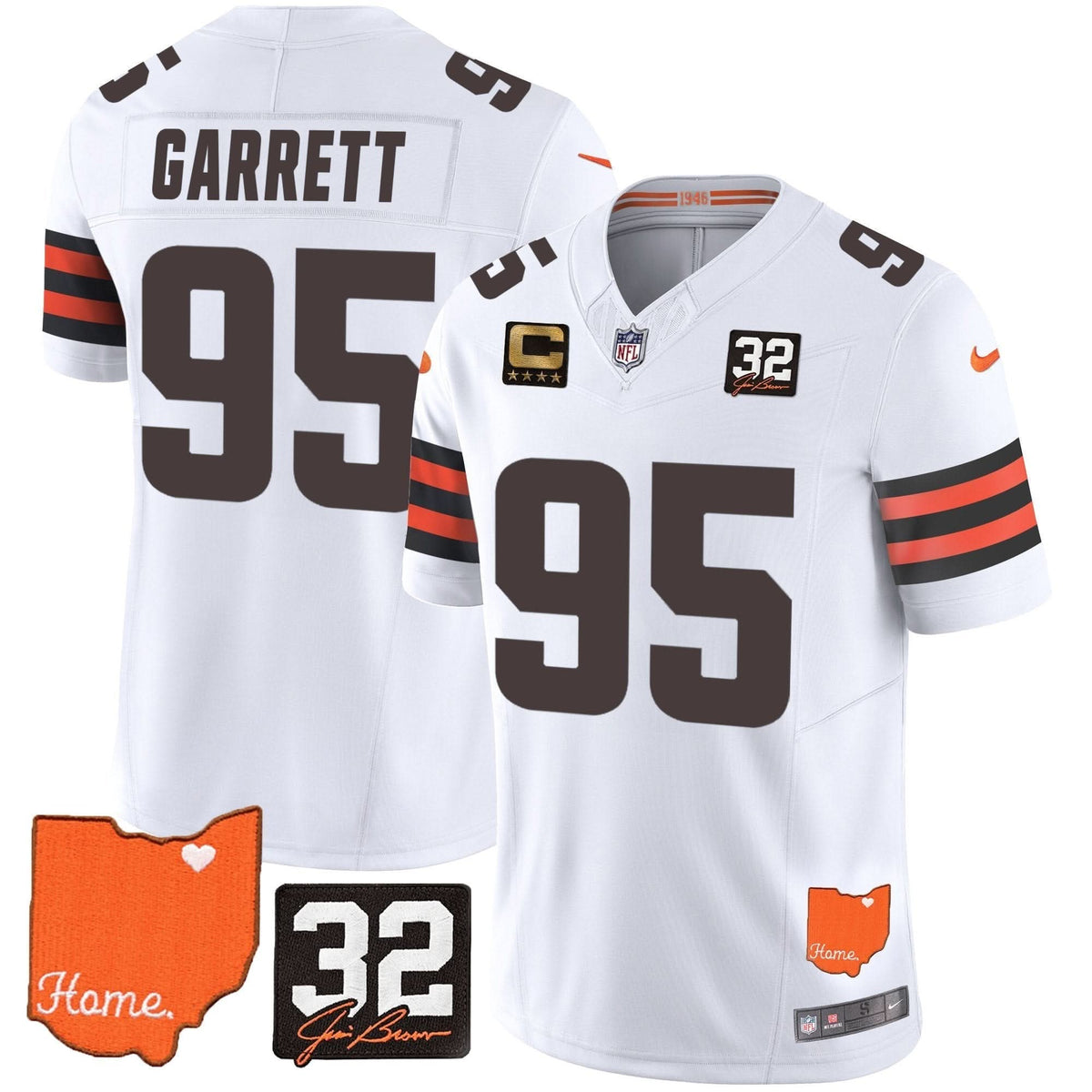 CLE #32 Jim Brown Memorial & Home Patch Vapor Limited Jersey
