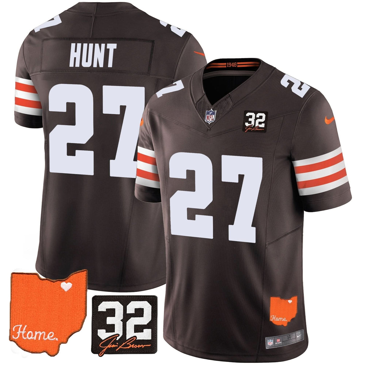 CLE #32 Jim Brown Memorial & Home Patch Vapor Limited Jersey