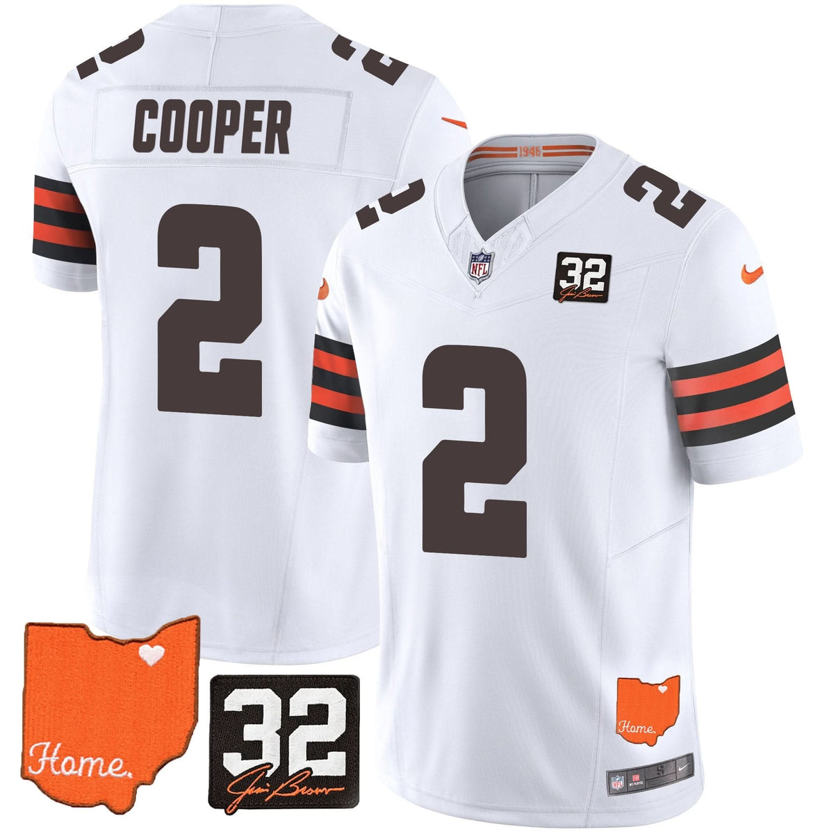 CLE #32 Jim Brown Memorial & Home Patch Vapor Limited Jersey