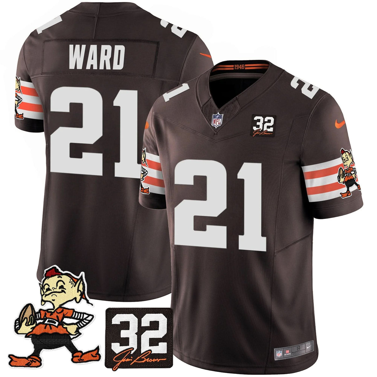 CLE #32 Jim Brown Memorial Patch Vapor Limited Jersey V2
