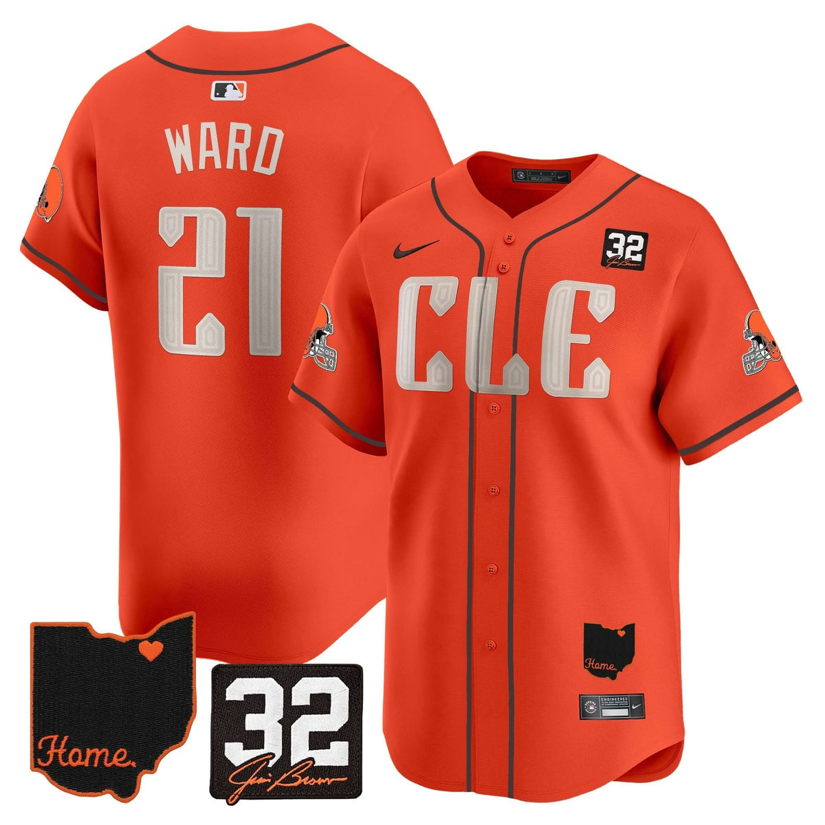 CLE #32 Jim Brown Memorial & Home Patch Vapor Premier Limited Baseball Jersey - All Stitched