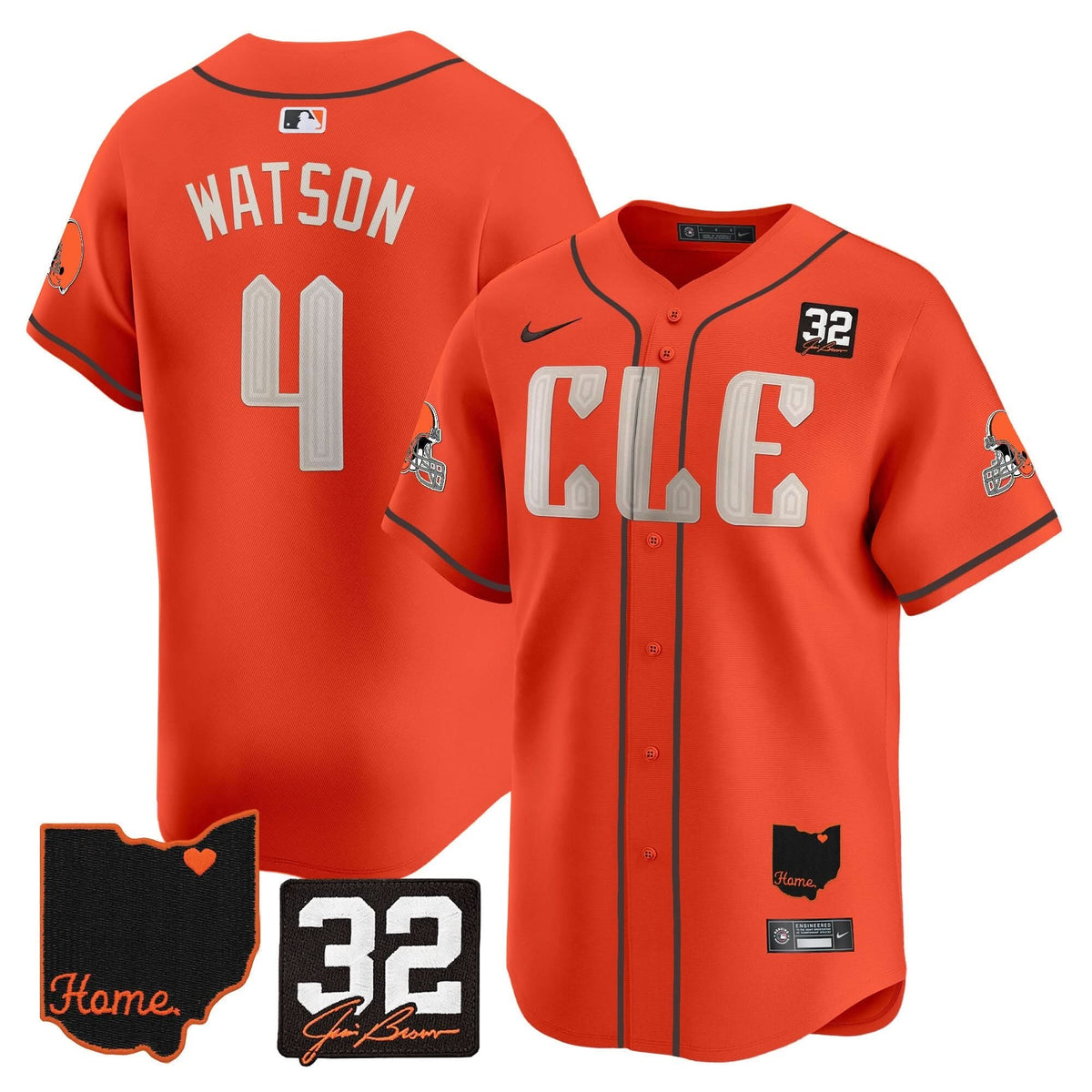 CLE #32 Jim Brown Memorial & Home Patch Vapor Premier Limited Baseball Jersey - All Stitched