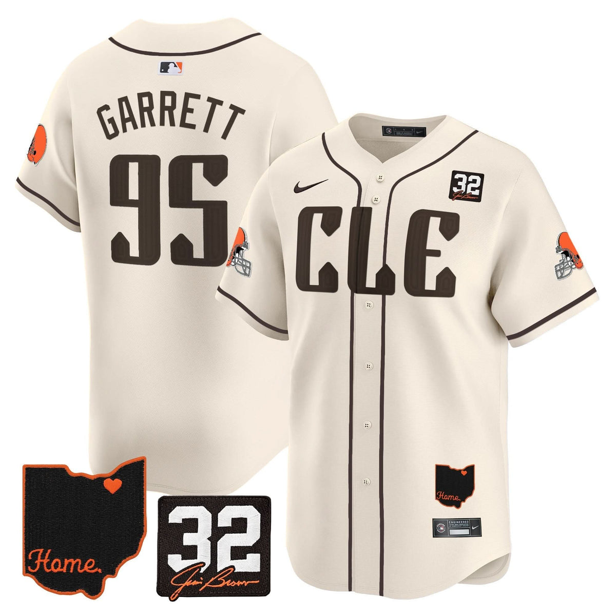 CLE #32 Jim Brown Memorial & Home Patch Vapor Premier Limited Baseball Jersey - All Stitched