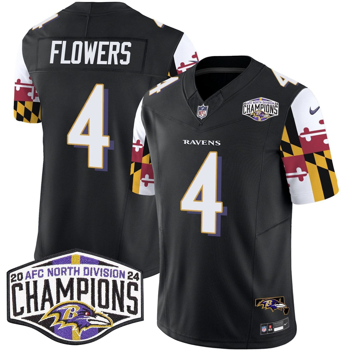 BAL Maryland Flag 2024 AFC North Division Champions Patch Vapor Limited Jersey