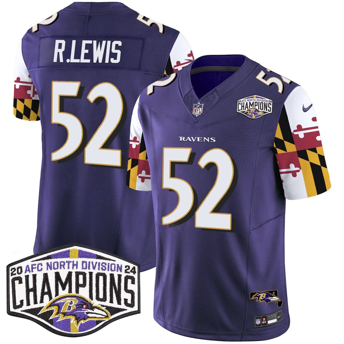 BAL Maryland Flag 2024 AFC North Division Champions Patch Vapor Limited Jersey
