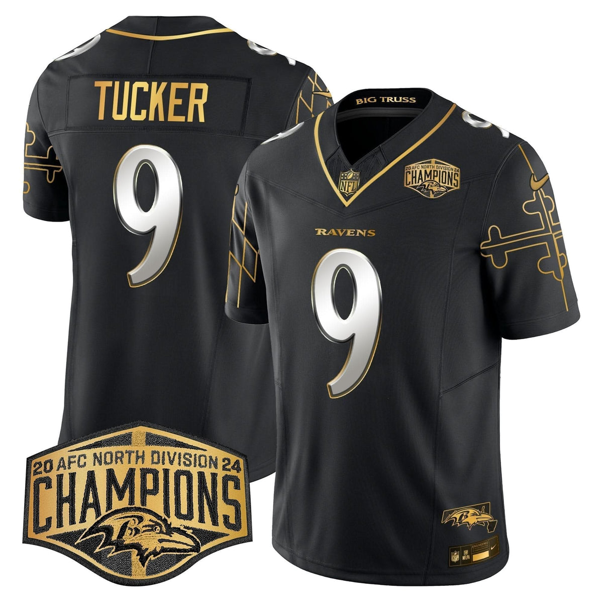 BAL Maryland Flag Map 2024 AFC North Division Champions Patch Gold Vapor Limited Jersey