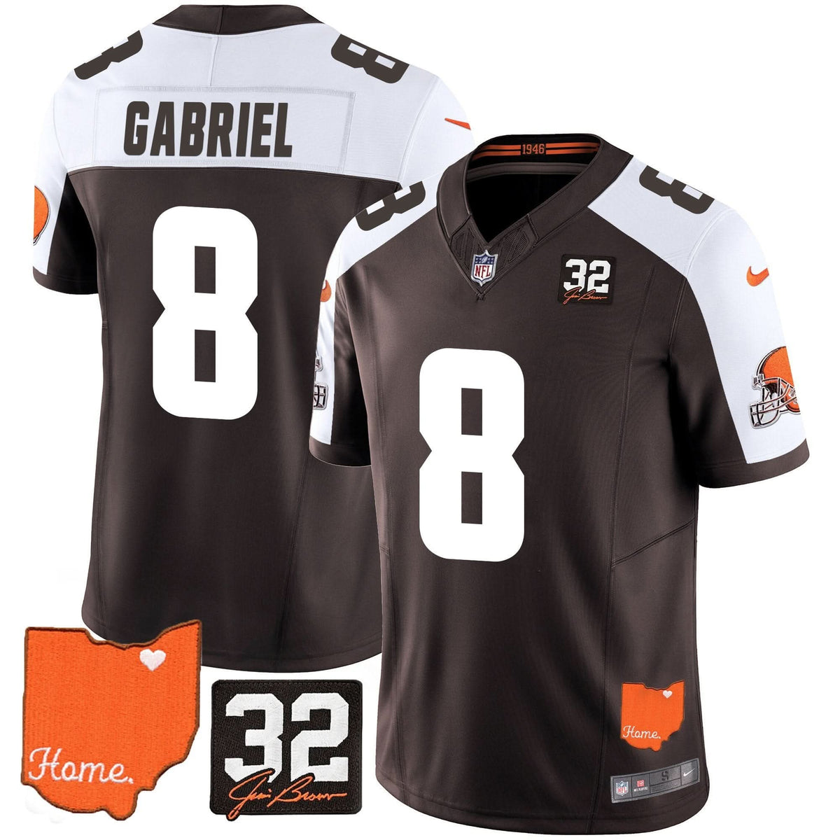 CLE #32 Jim Brown Memorial & Home Patch Vapor Limited Jersey