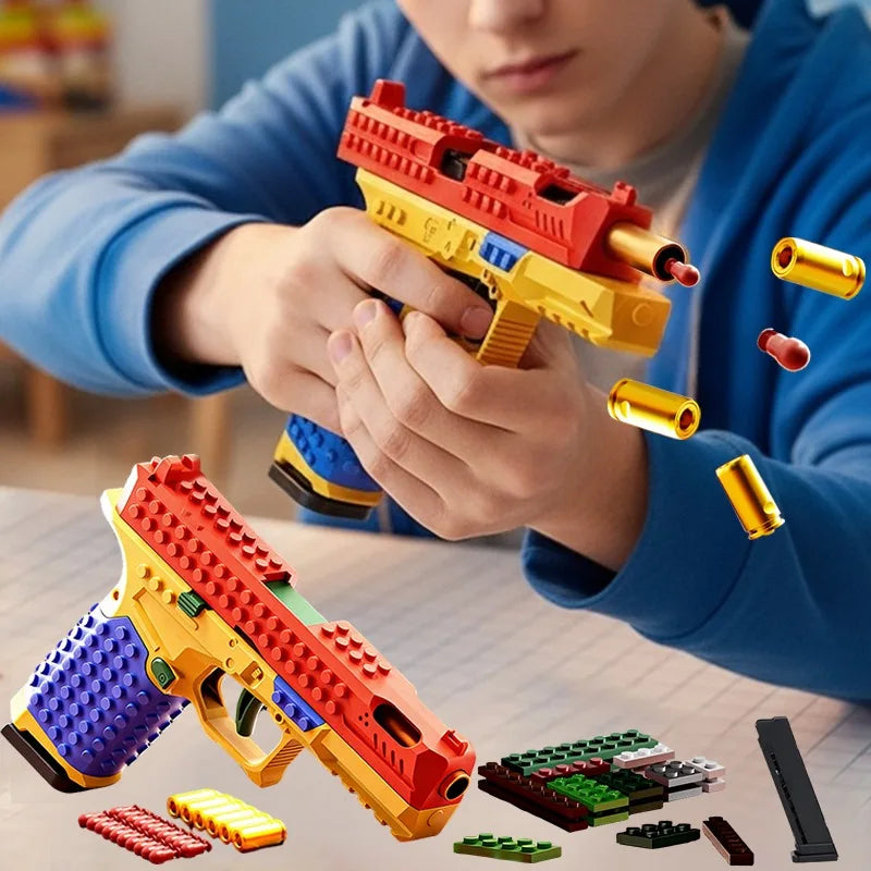 SIG17 Building Blocks Toy Gun Auto Firing Eject Shell Blowback Soft Bullet Pistol Outdoor War Game for Boys Adults Gift