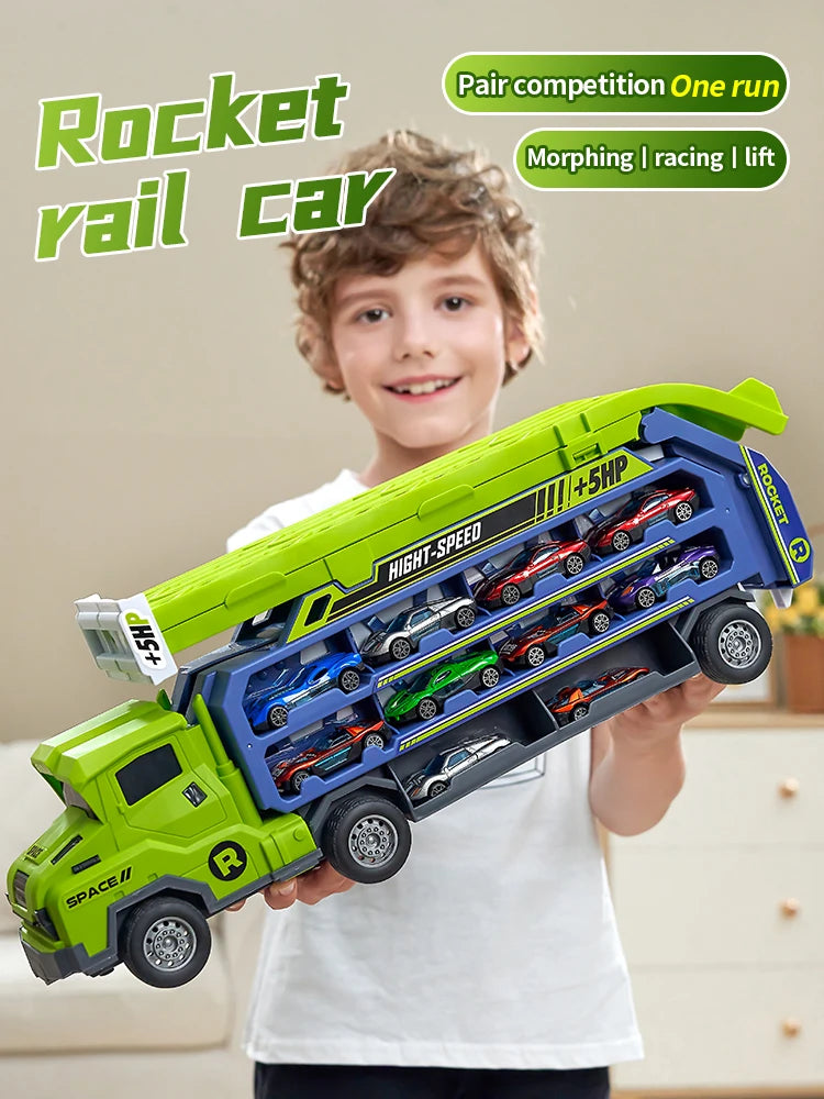 3D Rail Car - Over the Track, High Impact Flying Car - Transformed Inertial Car Puzzle Power Car Toy Set - Alloy Car Toy Set