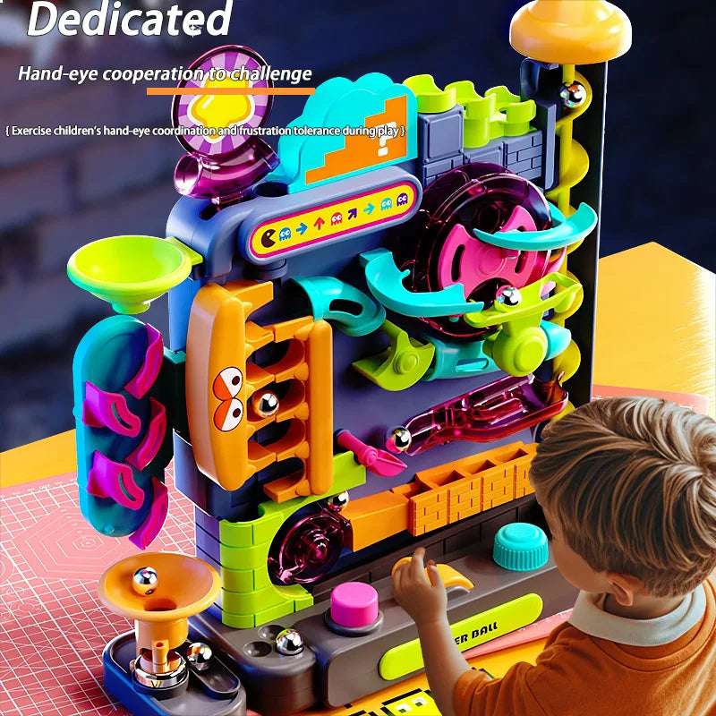 Educational Montessori Toy Multi-Layer Track Adventure Game Rail Rolling Ball Model Interactive Brain for Children Kids