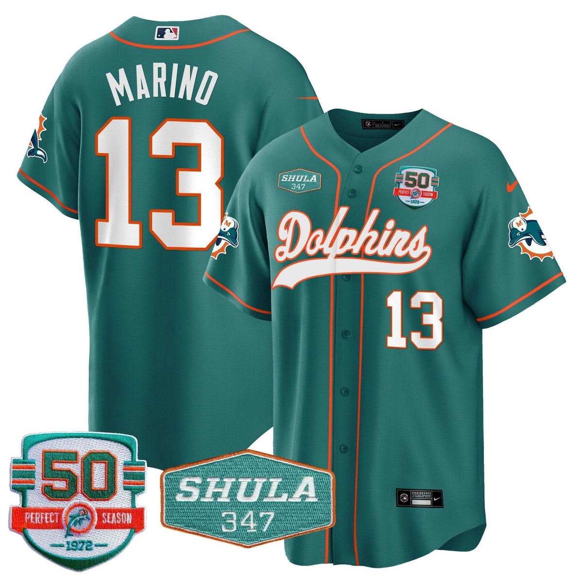 MIA 50th & Don Shula 347 Memorial Patch Baseball Jersey - All Stitched