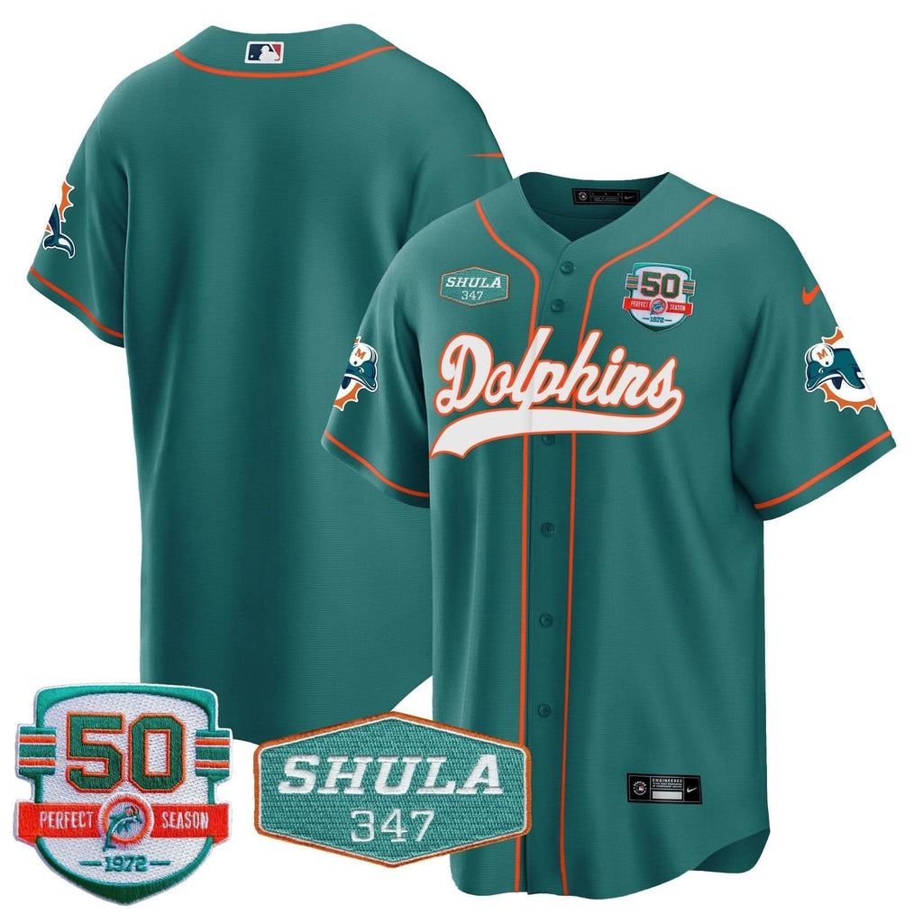 MIA 50th & Don Shula 347 Memorial Patch Baseball Jersey - All Stitched