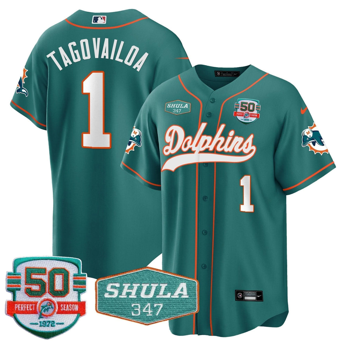 MIA 50th & Don Shula 347 Memorial Patch Baseball Jersey - All Stitched