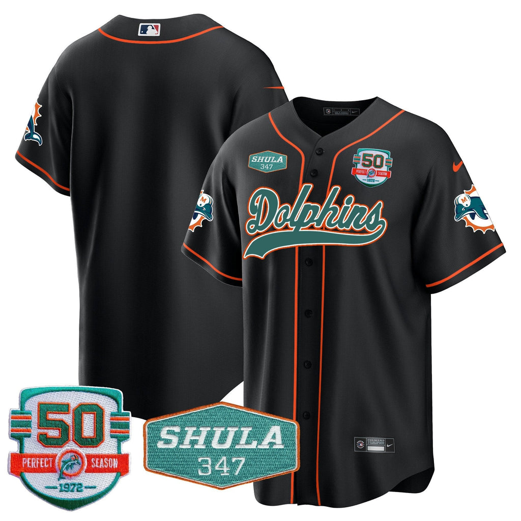 MIA 50th & Don Shula 347 Memorial Patch Baseball Jersey - All Stitched