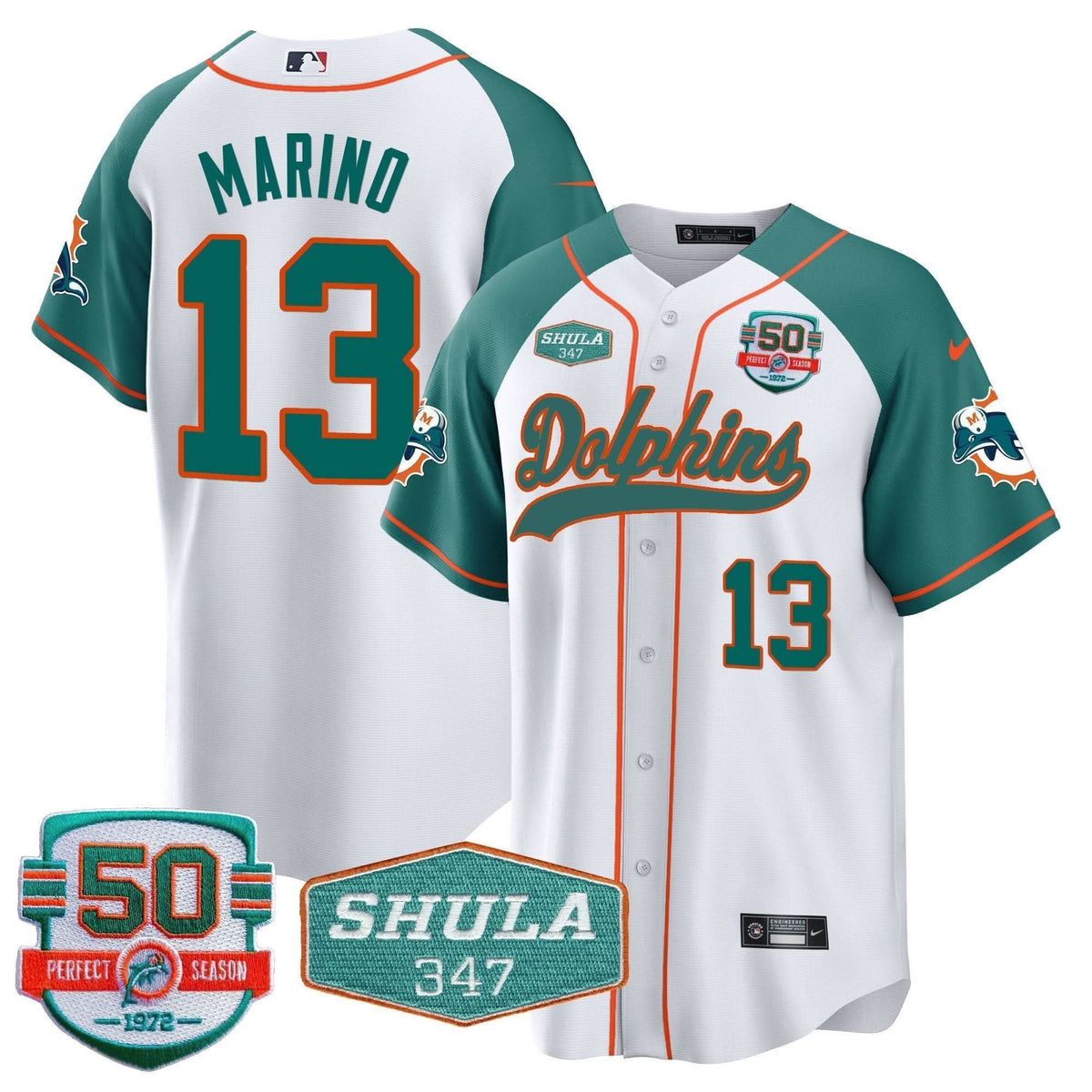 MIA 50th & Don Shula 347 Memorial Patch Baseball Jersey - All Stitched