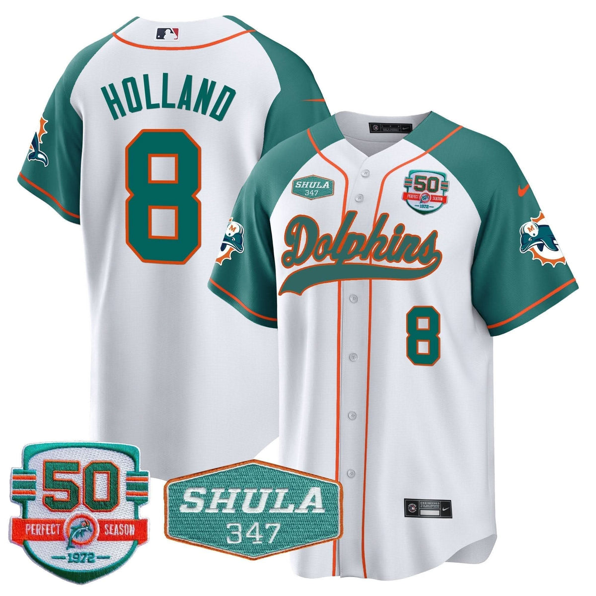 MIA 50th & Don Shula 347 Memorial Patch Baseball Jersey - All Stitched