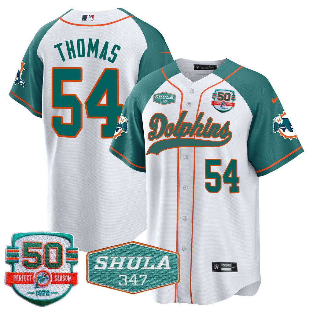 MIA 50th & Don Shula 347 Memorial Patch Baseball Jersey - All Stitched