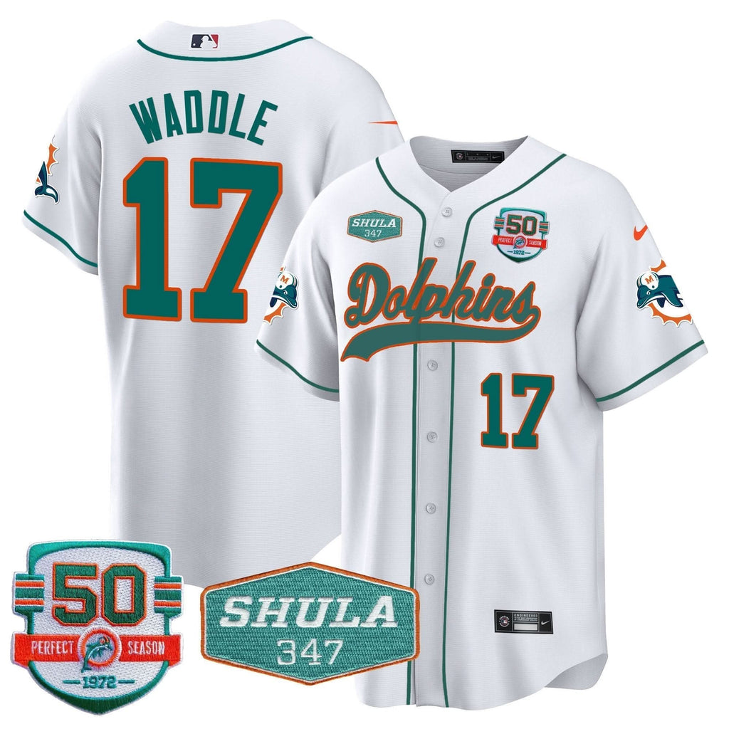 MIA 50th & Don Shula 347 Memorial Patch Baseball Jersey - All Stitched
