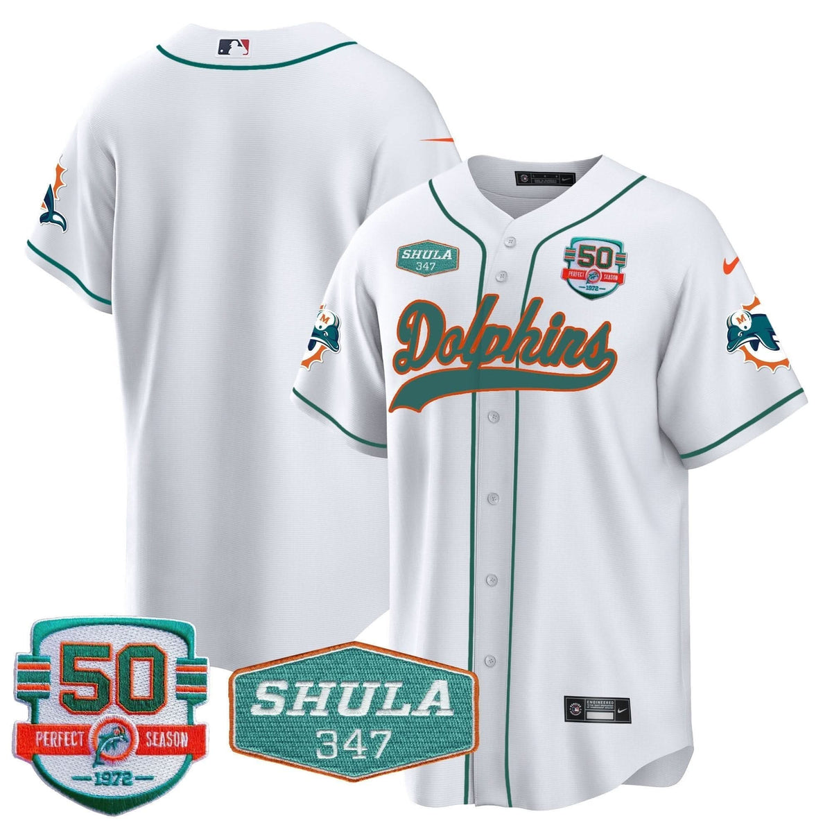 MIA 50th & Don Shula 347 Memorial Patch Baseball Jersey - All Stitched