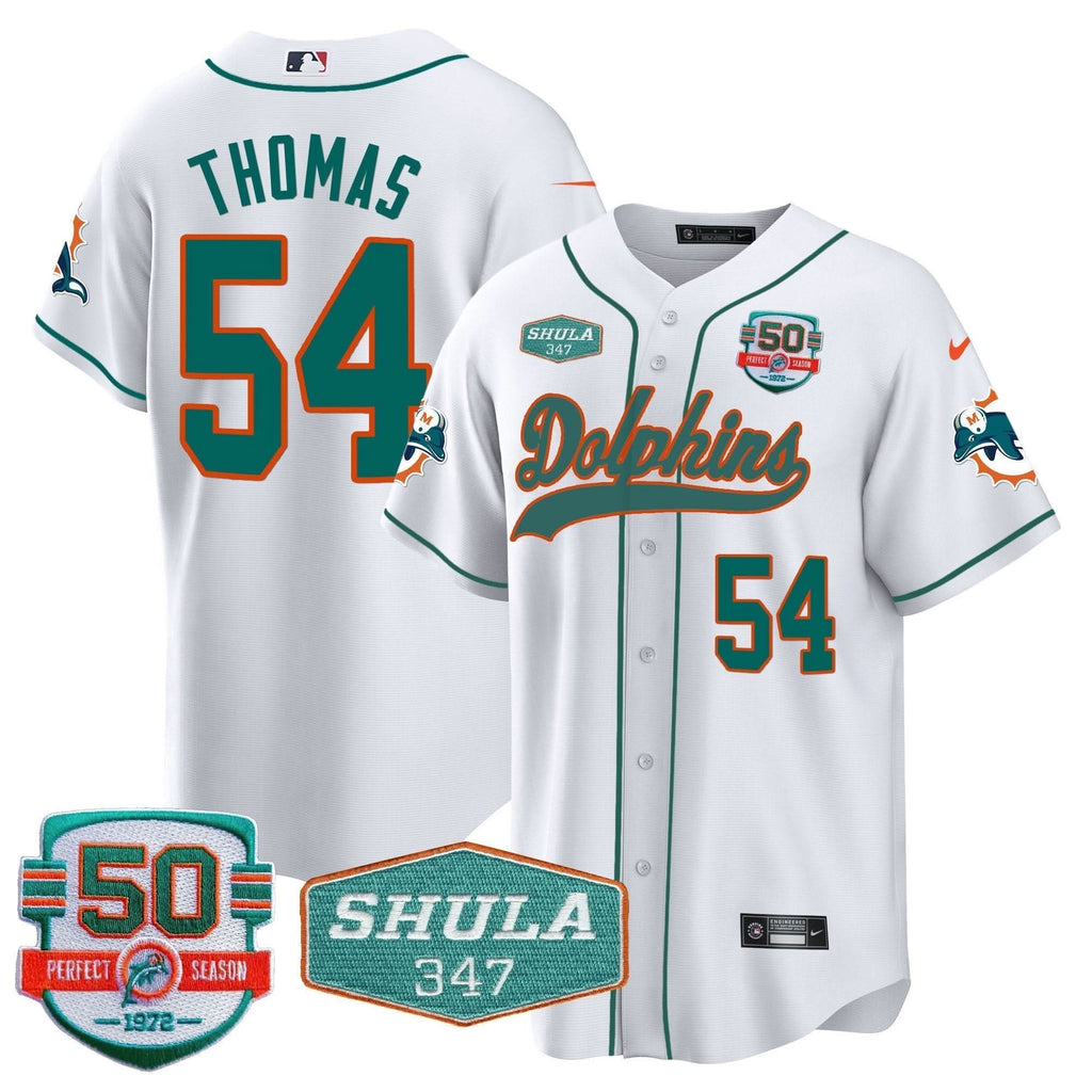MIA 50th & Don Shula 347 Memorial Patch Baseball Jersey - All Stitched