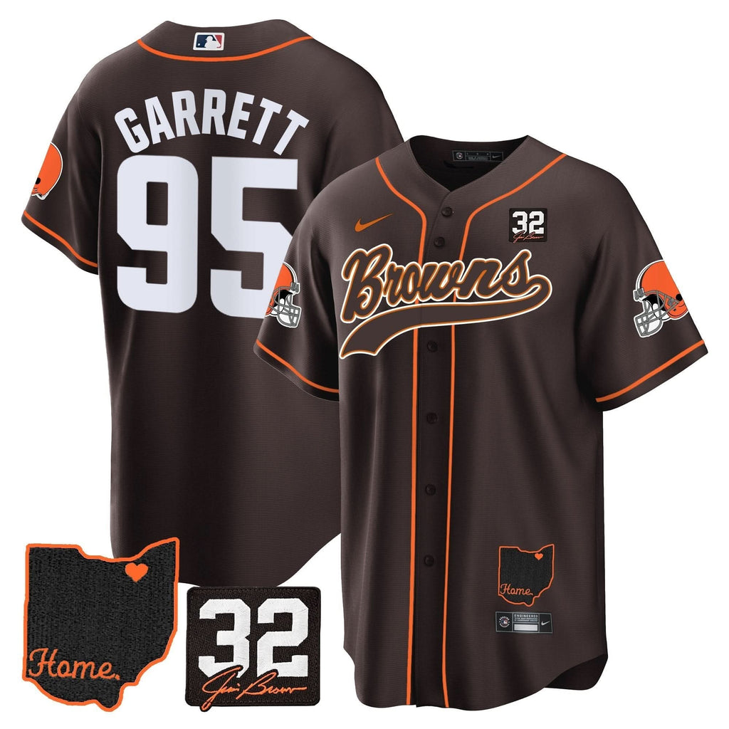 CLE #32 Jim Brown Memorial & Home Patch Baseball Jersey V2 - All Stitched